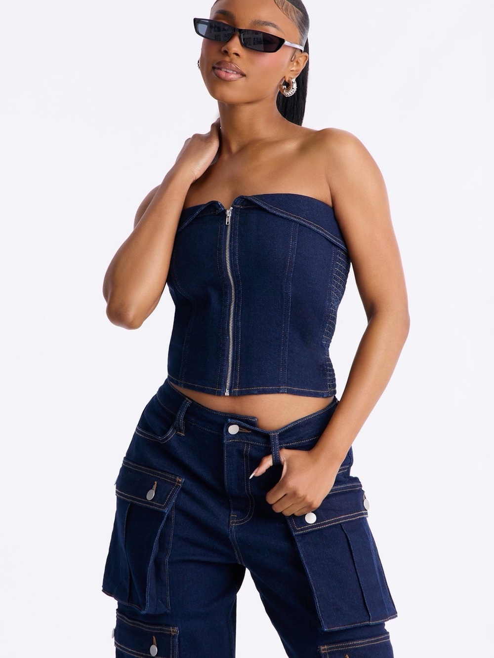 Fashion Nova Navy Wide-Leg Cargo Pants Set - XL - Picture 2 of 4